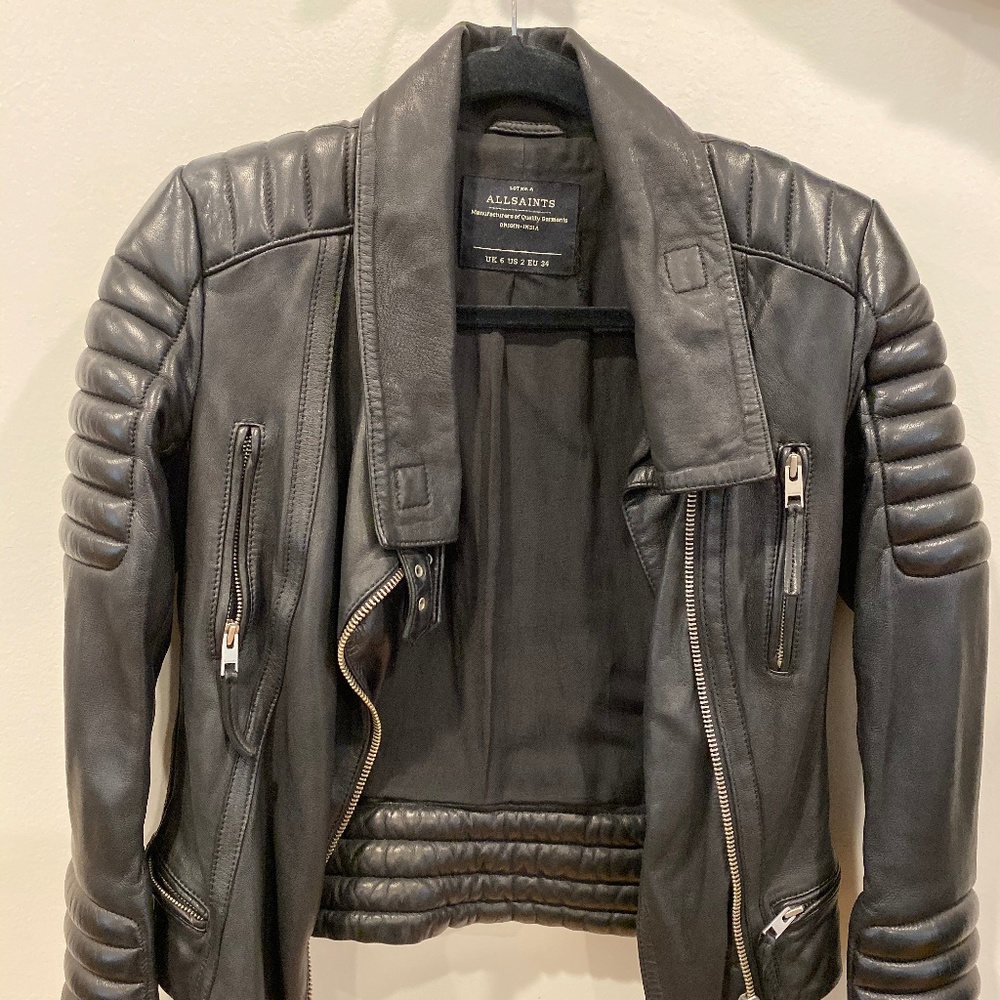 ALLSAINTS SPITALFIELDS LEATHER JACKET SIZE US 2